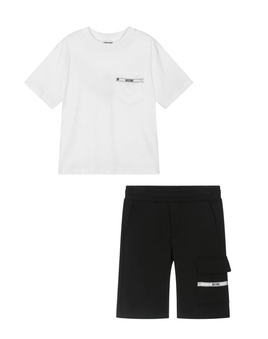 MOSCHINO BOYS BLACK & WHITE SHORTS SET HUM05M/HUQ02O