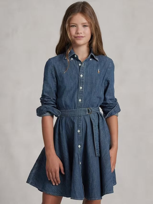 RALPH LAUREN GIRLS DENIM SHIRT DRESS