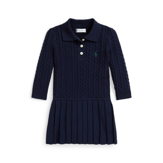 RALPH LAUREN GIRLS CABLE KNIT NAVY DRESS