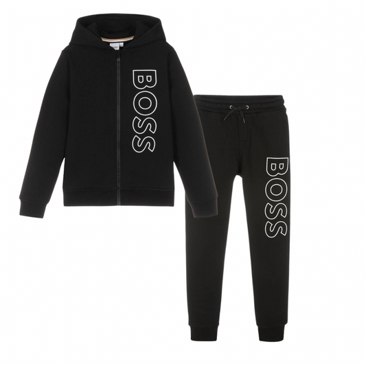 BOSS Boys Black Jersey Zip Up Tracksuit