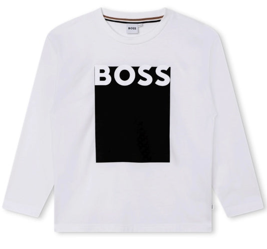 BOSS Boys White Logo T-Shirt long sleeve