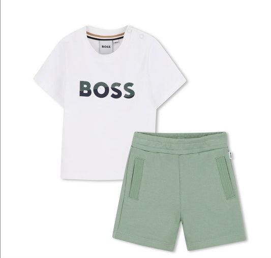 BOSS BABY/TODDLER GREEN BAY SHORTS SET J52851. *hat sold separately *