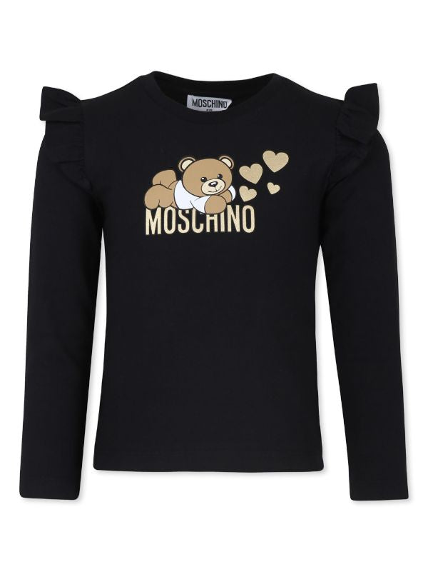 MOSCHINO girls teddy & hearts black Top