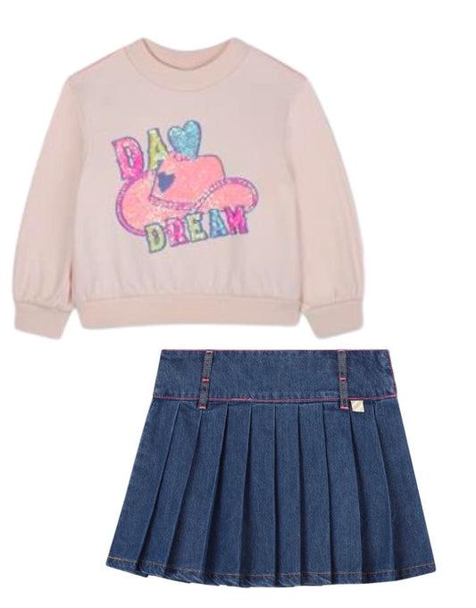 BILLIEBLUSH GIRLS PINK/BLUE SKIRT SET U21371/U21322