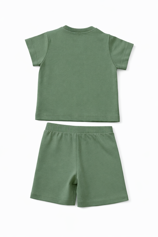 MOSCHINO BABY/TODDLER OLIVE GREEN SHORTS SET MXG00M