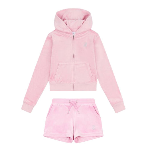 JUICY COUTURE GIRLS PINK VELOUR HOODIE & SHORTS SET JBX6358/JBX6505
