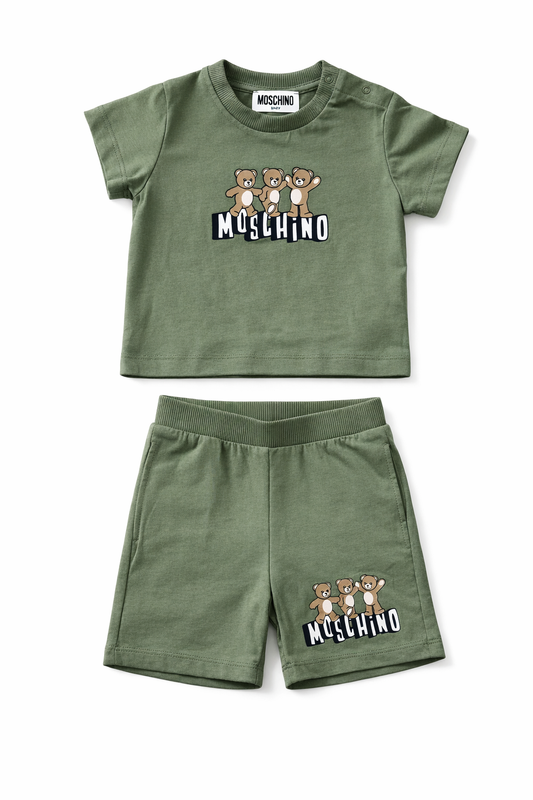 MOSCHINO BABY/TODDLER OLIVE GREEN SHORTS SET MXG00M