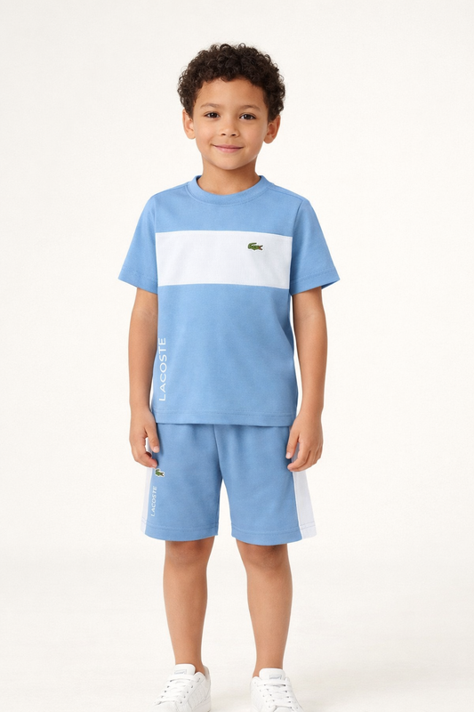 LACOSTE BOYS BLUE T SHIRT & JERSEY SHORTS SET
