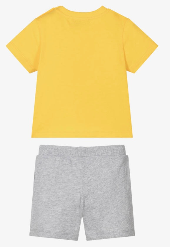 MOSCHINO KIDS T SHIRT & SHORTS SET YELLOW MZG00M