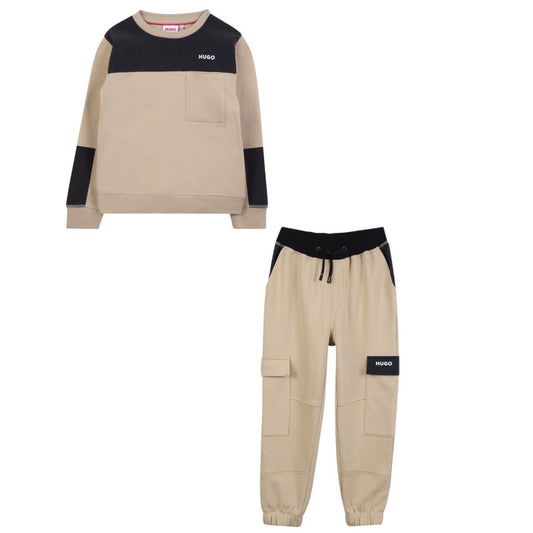 HUGO BOYS BEIGE/BLACK TRACKSUIT G00449/G00477
