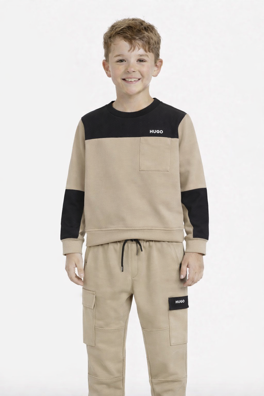 HUGO BOYS BEIGE/BLACK TRACKSUIT G00449/G00477