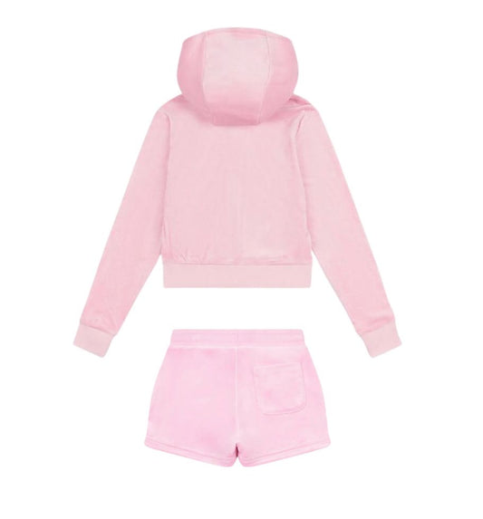 JUICY COUTURE GIRLS PINK VELOUR HOODIE & SHORTS SET JBX6358/JBX6505