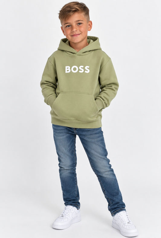 BOSS BOYS HOODY IN ELM GREEN J53396