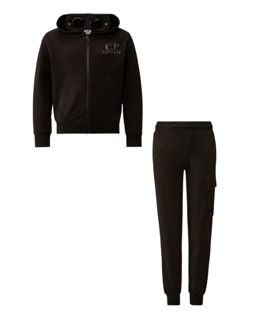 C.P. COMPANY BOYS BLACK HOODED TRACKSUIT CUF01A/COP002