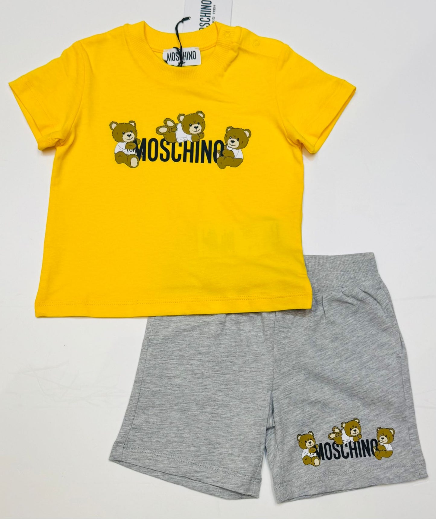 MOSCHINO BABY T SHIRT & SHORTS SET YELLOW MZG00M