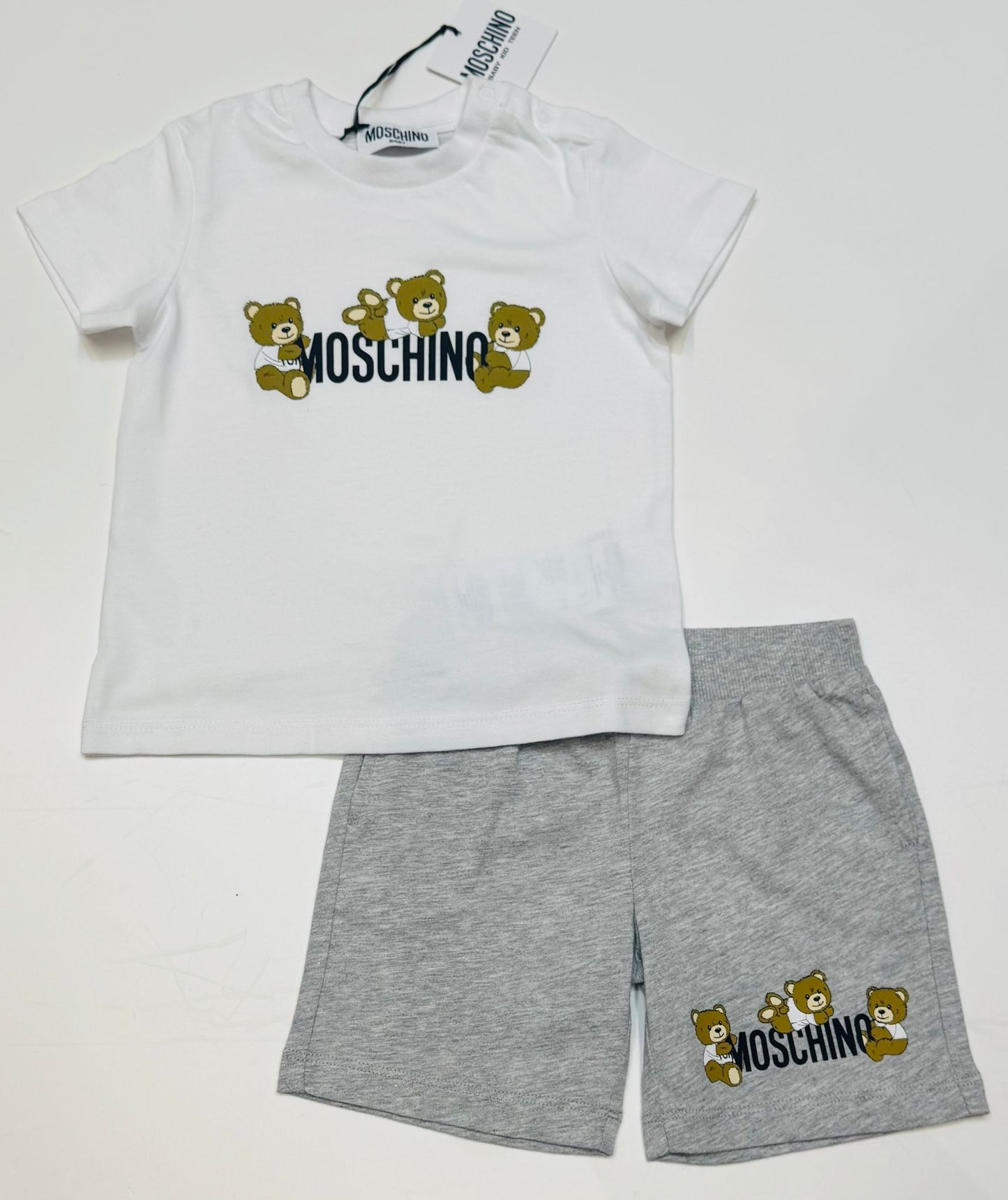 MOSCHINO BABY T SHIRT & SHORTS SET WHITE MZG00M