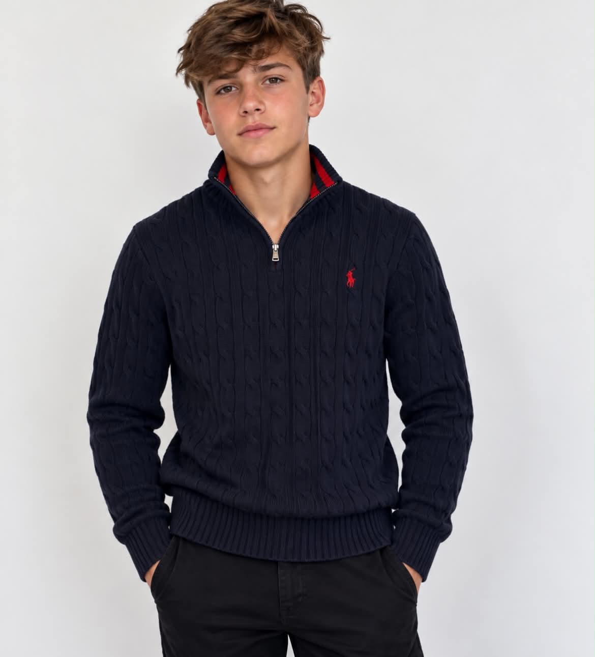 RALPH LAUREN NAVY CABLE KNIT ZIP PULLOVER 68894017