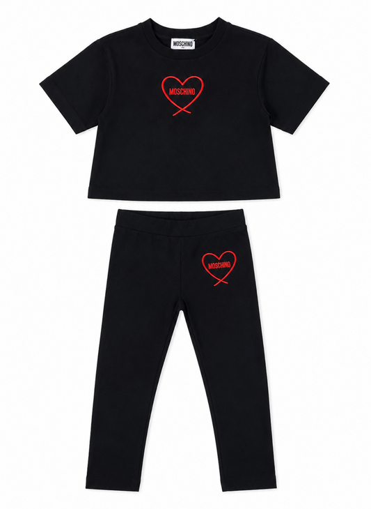 MOSCHINO BLACK RED HEART LEGGINGS SET HDM078/HDP07C