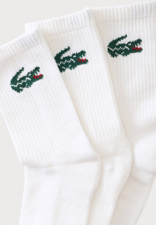 LACOSTE 3 PACK CREW SOCKS IN WHITE B46599