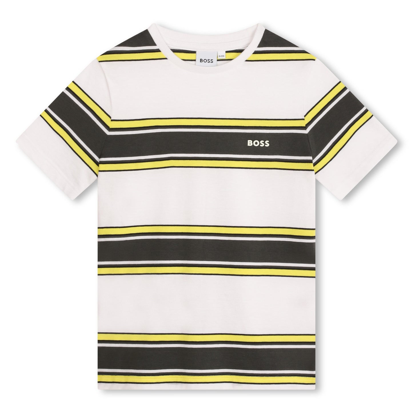 BOSS BOYS T-SHIRT WHITE & YELLOW STRIPE.