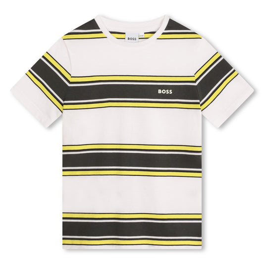 BOSS BOYS T-SHIRT WHITE & YELLOW STRIPE.