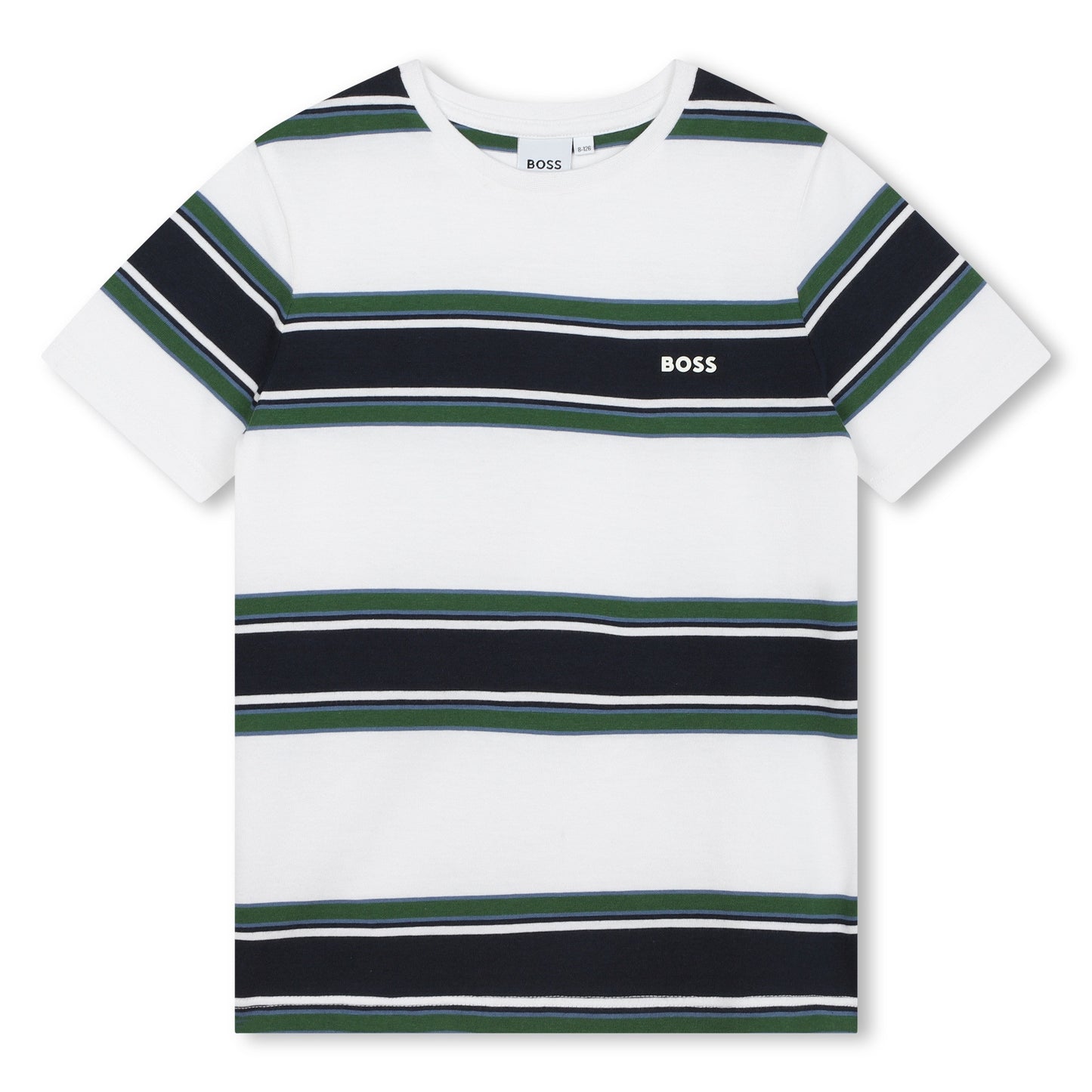 BOSS BOYS STRIPED WHITE & GREEN T SHIRT