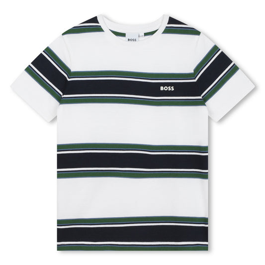 BOSS BOYS STRIPED WHITE & GREEN T SHIRT