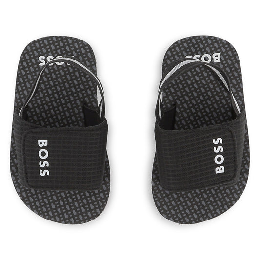 BOSS TODDLER/KID BLACK SLIDERS J52820