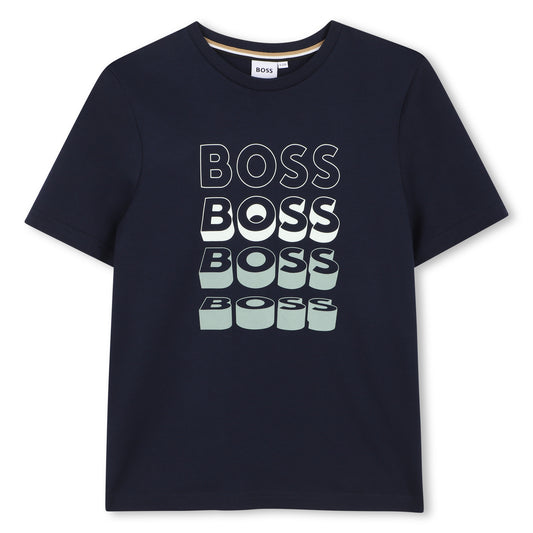 BOSS BOYS NAVY REPEAT LOGO T SHIRT J52982