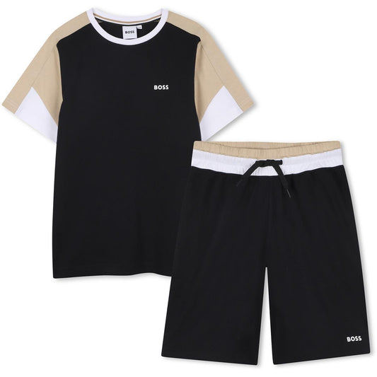 BOSS BOYS BLACK BERMUDA SHORTS SET J53006