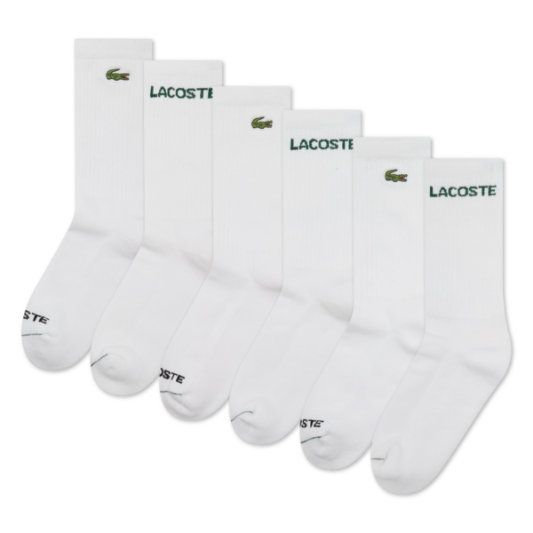 LACOSTE WHITE CREW PACK OF 6 SOCKS B46511