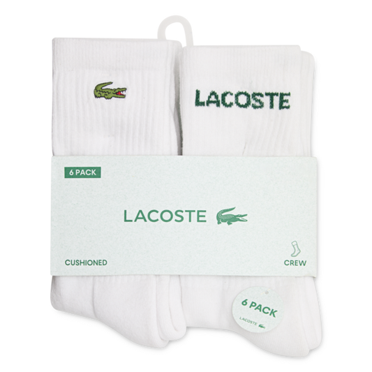 LACOSTE WHITE CREW PACK OF 6 SOCKS B46511