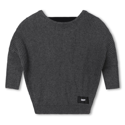 DKNY Girls Grey Knitted Pullover- Oversized
