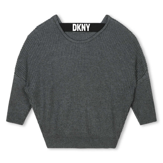 DKNY Girls Grey Knitted Pullover- Oversized