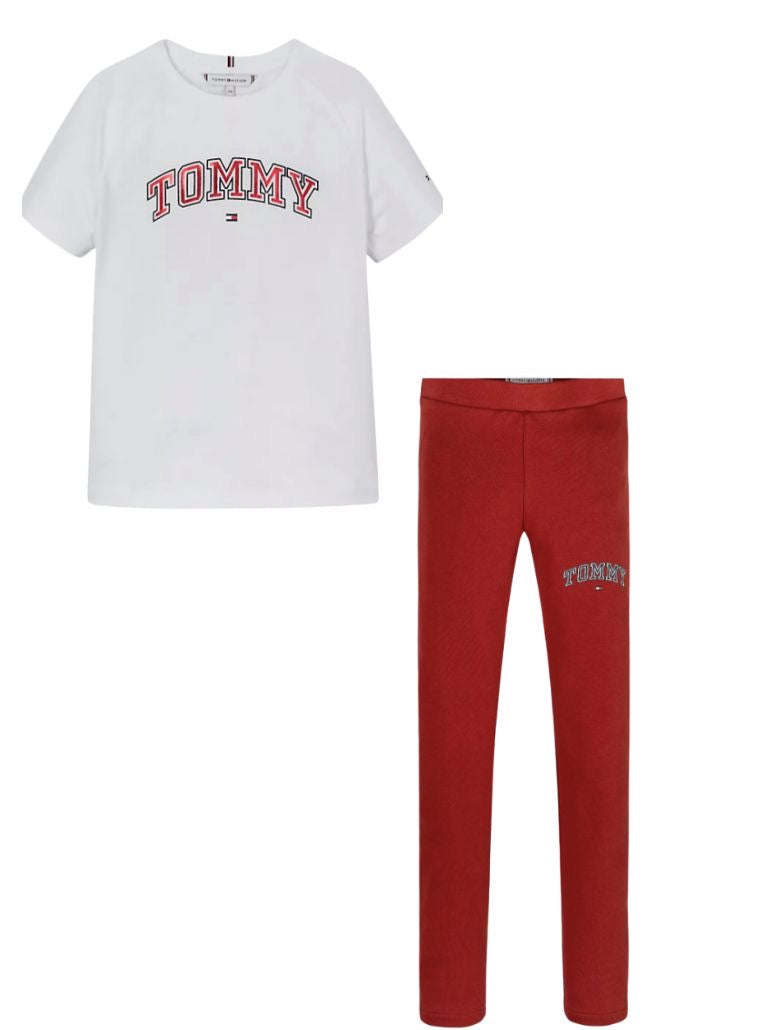 TOMMY HILFIGER WHITE & RED LEGGINGS SET