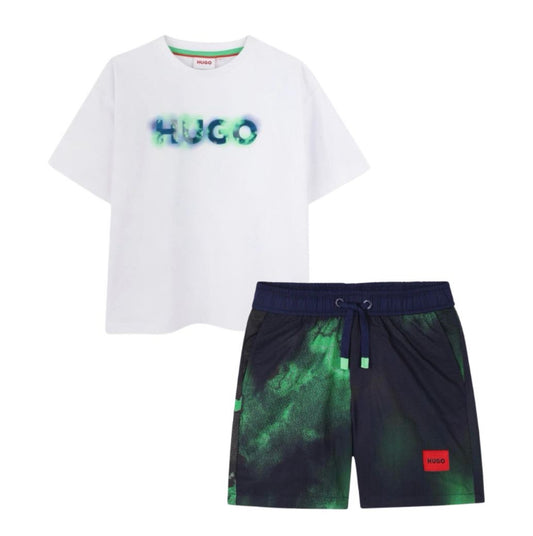 HUGO WHITE T SHIRT/SWIM SHORTS SET G00339/G00330.