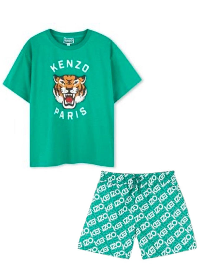 KENZO GREEN T SHIRT/SWIM SHORTS SET K61137/K61185