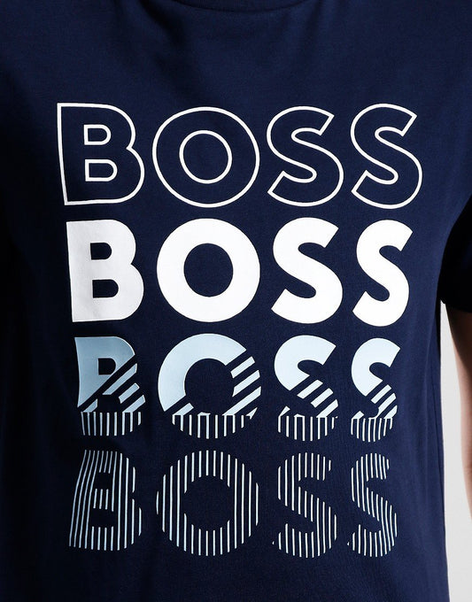 BOSS BOYS NAVY REPEAT LOGO T SHIRT J50775
