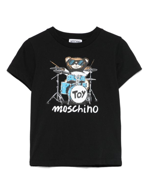 MOSCHINO KIDS BLACK DRUMMER T SHIRT H8M04K