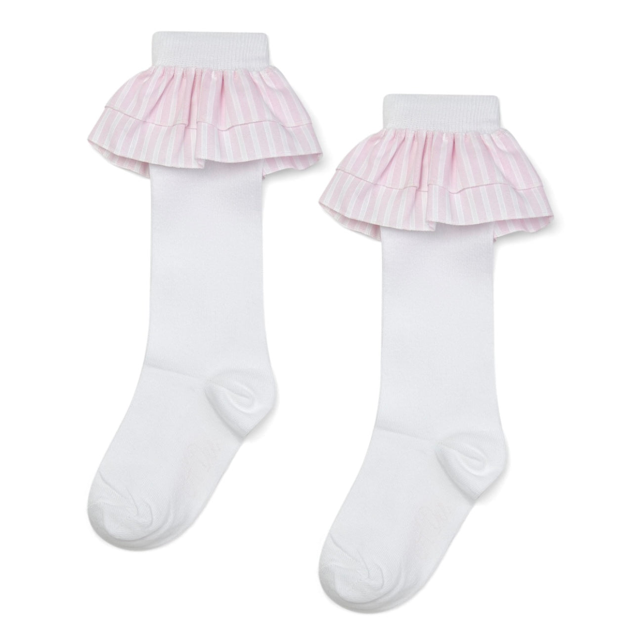 A DEE HEAVENLY HYDRANGEA COLETTE SEERSUCKER FRILL KNEE HIGH SOCK 1902 - BRIGHT WHITE