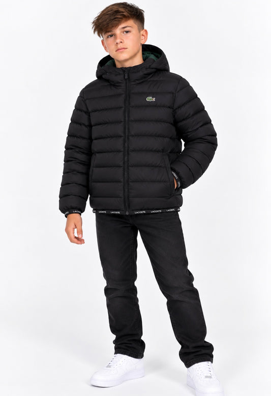 LACOSTE BOYS BLACK MID WEIGHT PUFFER JACKET 847907
