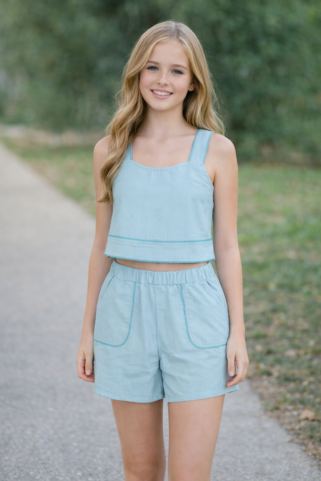 MAYORAL GIRL/TEEN AQUA SHELL SHORT SET 6.213