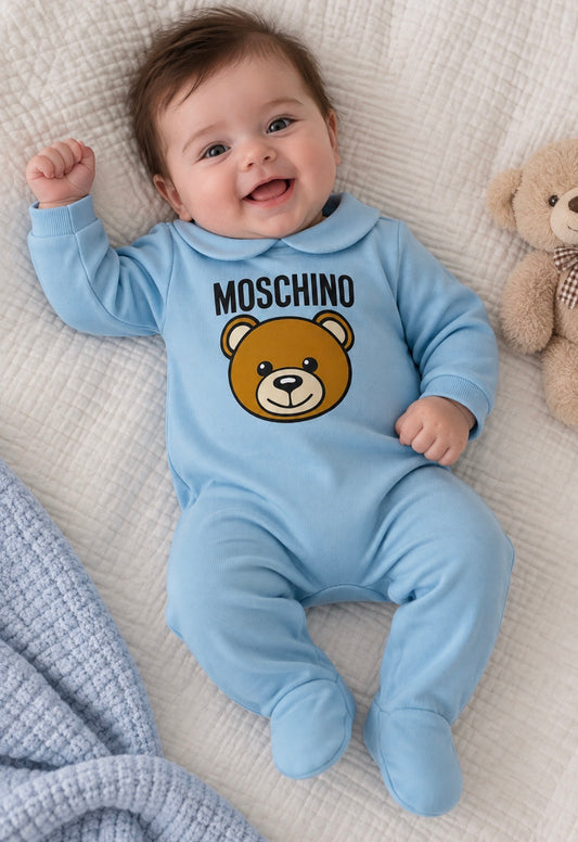 MOSCHINO BABY SKY BLUE BABYGROW WITH GIFT BOX MUY09O