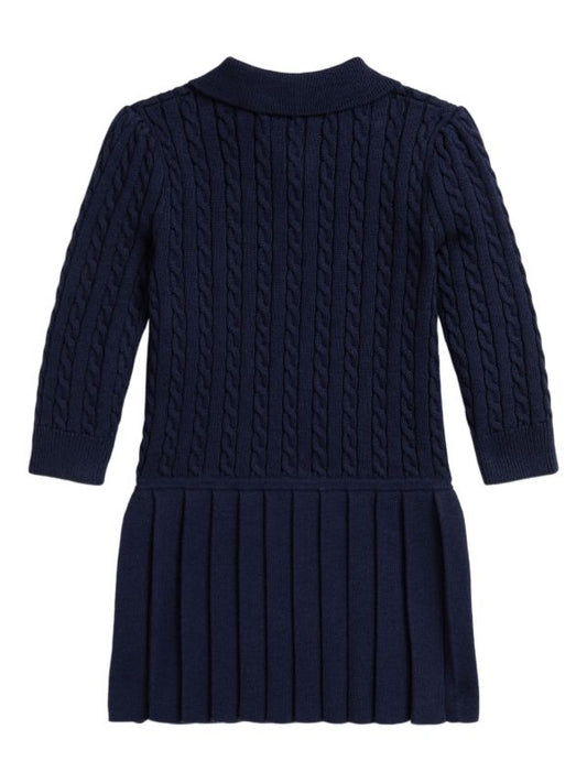 RALPH LAUREN GIRLS CABLE KNIT NAVY DRESS