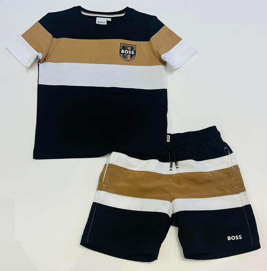 BOSS BLACK STRIPE TEE AND SWIM/CASUAL SHORT SET