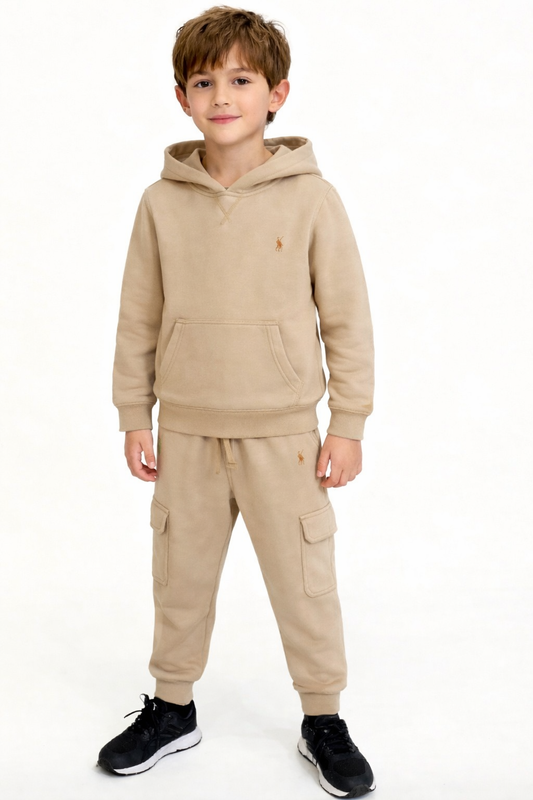 RALPH LAUREN BOY/TEEN BEIGE HOODED TRACKSUIT