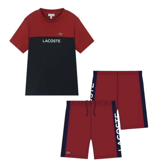 Lacoste Boys Burgandy & Navy Shorts Set