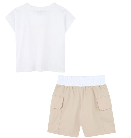 DKNY BEIGE/WHITE GIRLS SHORTS SET D62309/D62268