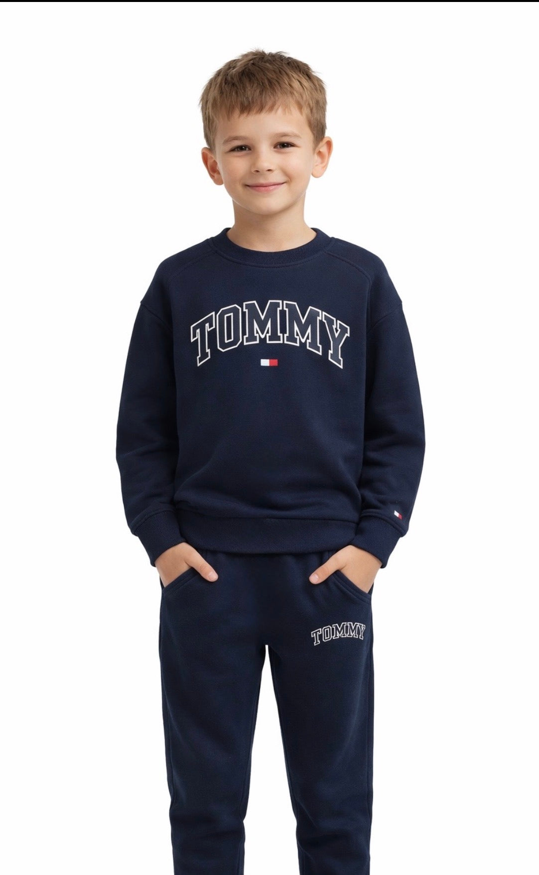 TOMMY HILFIGER NAVY RAISED PRINT TRACKSUIT.