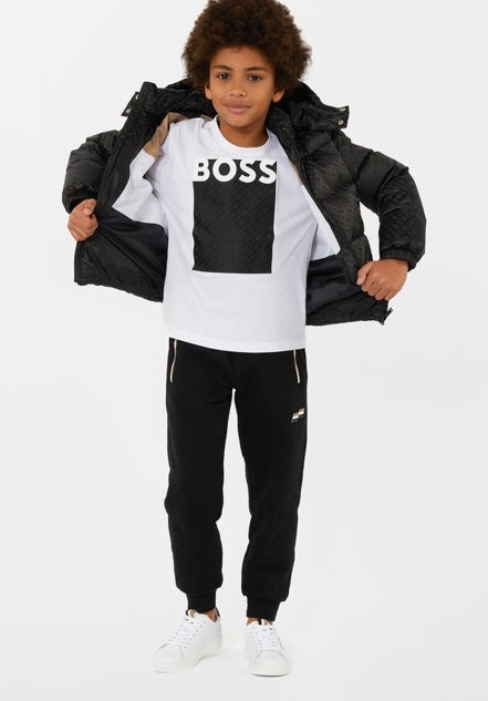 BOSS Boys White Logo T-Shirt long sleeve